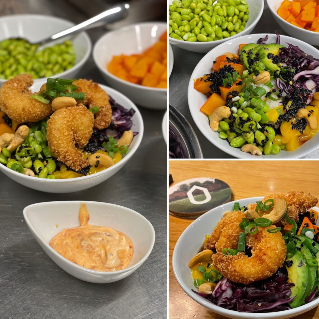 Bowl mit Kürbis und frittierten Garnelen