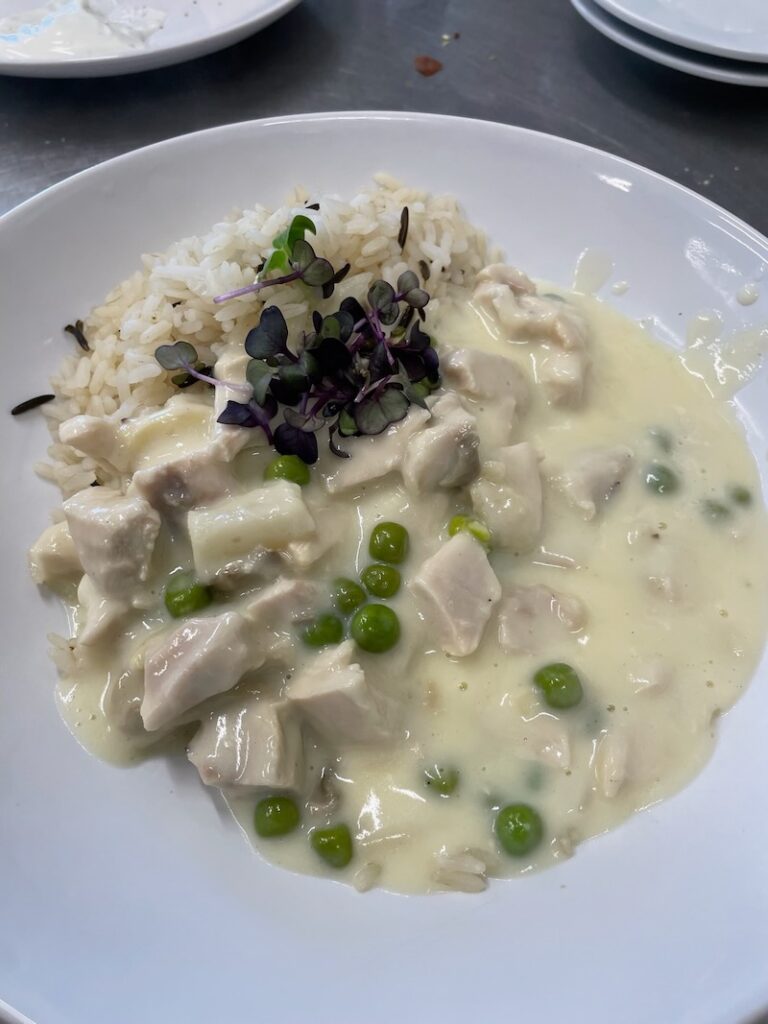 Hühnerfrikassee mit Reis