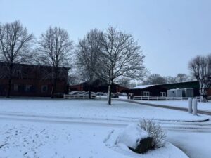 Kuhstall und großer Parkplatz Gut Tangstedt nach Schneefall