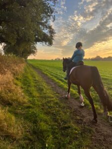 Ausreiten Mädchen auf Weg neben Feld