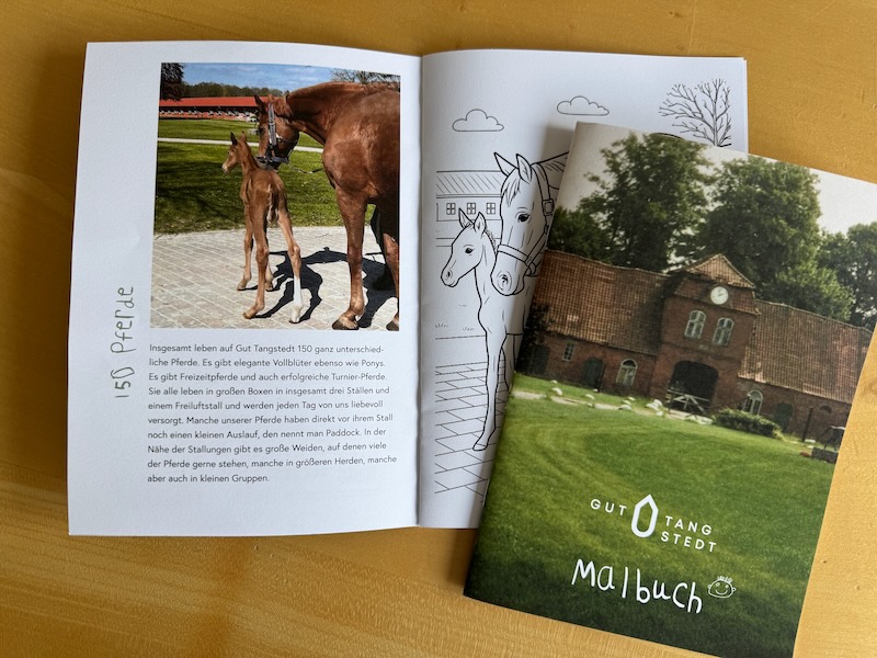 Malbuch vom Gut Tangstedt mit Ausmalmotiven aus Reitanlage und Landwirtschaft für Kinder