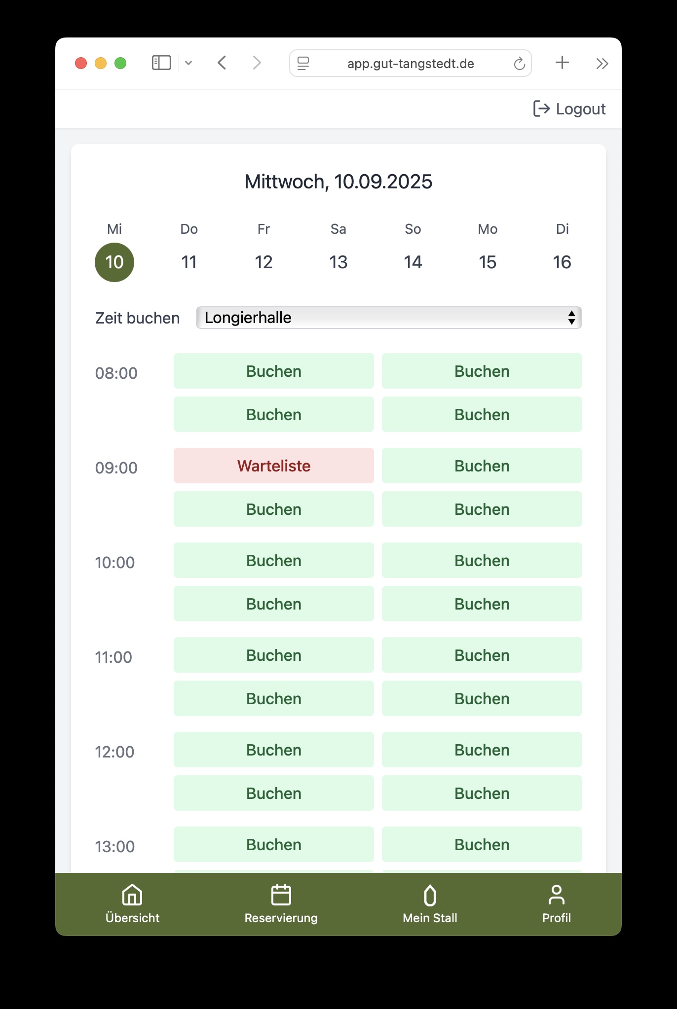 Screenshot Screenshot Buchungstool Longierhalle und Führanlage