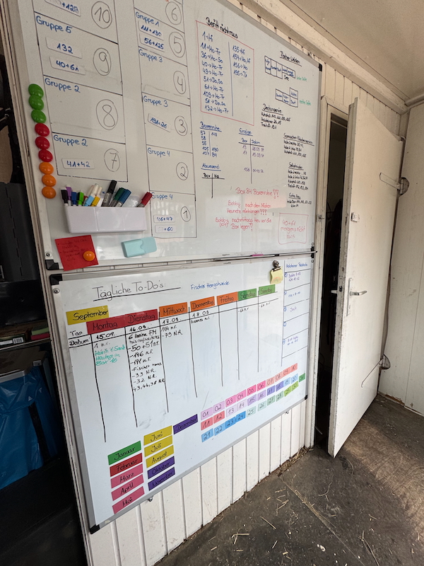 Whiteboards zur Stallorganisation auf Gut Tangstedt