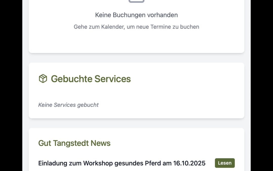 Screenshot Startseite Gut Tangstedt App