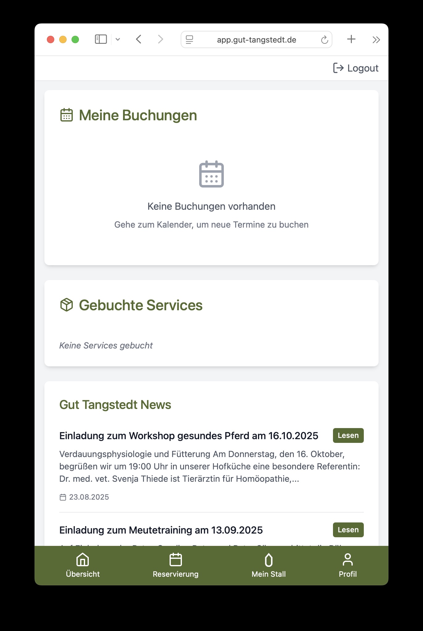 Screenshot Screenshot Startseite Gut Tangstedt App