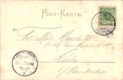 Rückseite historische Postkarte Tangstedt um 1900 mit Reichspost-Briefmarke und Holstein-Stempel