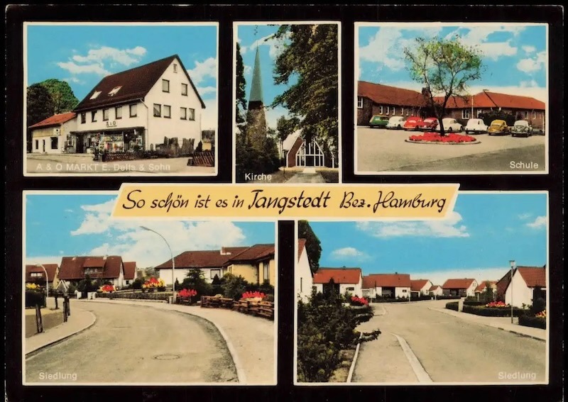 Historische Ansichtskarte So schön ist es in Tangstedt um 1970 mit A&O Markt Kirche Schule und Siedlung
