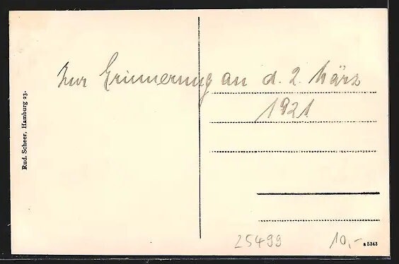 Rückseite historische Postkarte Tangstedter Kirche 1921 Verlag Rudolf Scheer Hamburg
