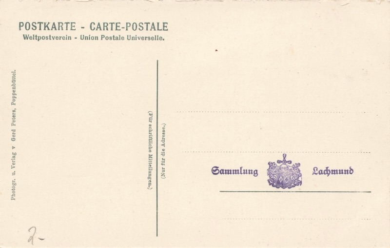 Rückseite historische Postkarte Schloss Tangstedt Verlag Gerd Peters Poppenbüttel.
